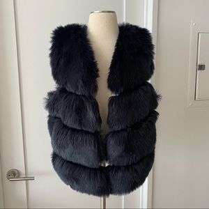Popski London "Faye" Faux Fur Vest Gilet Navy Blue One Size